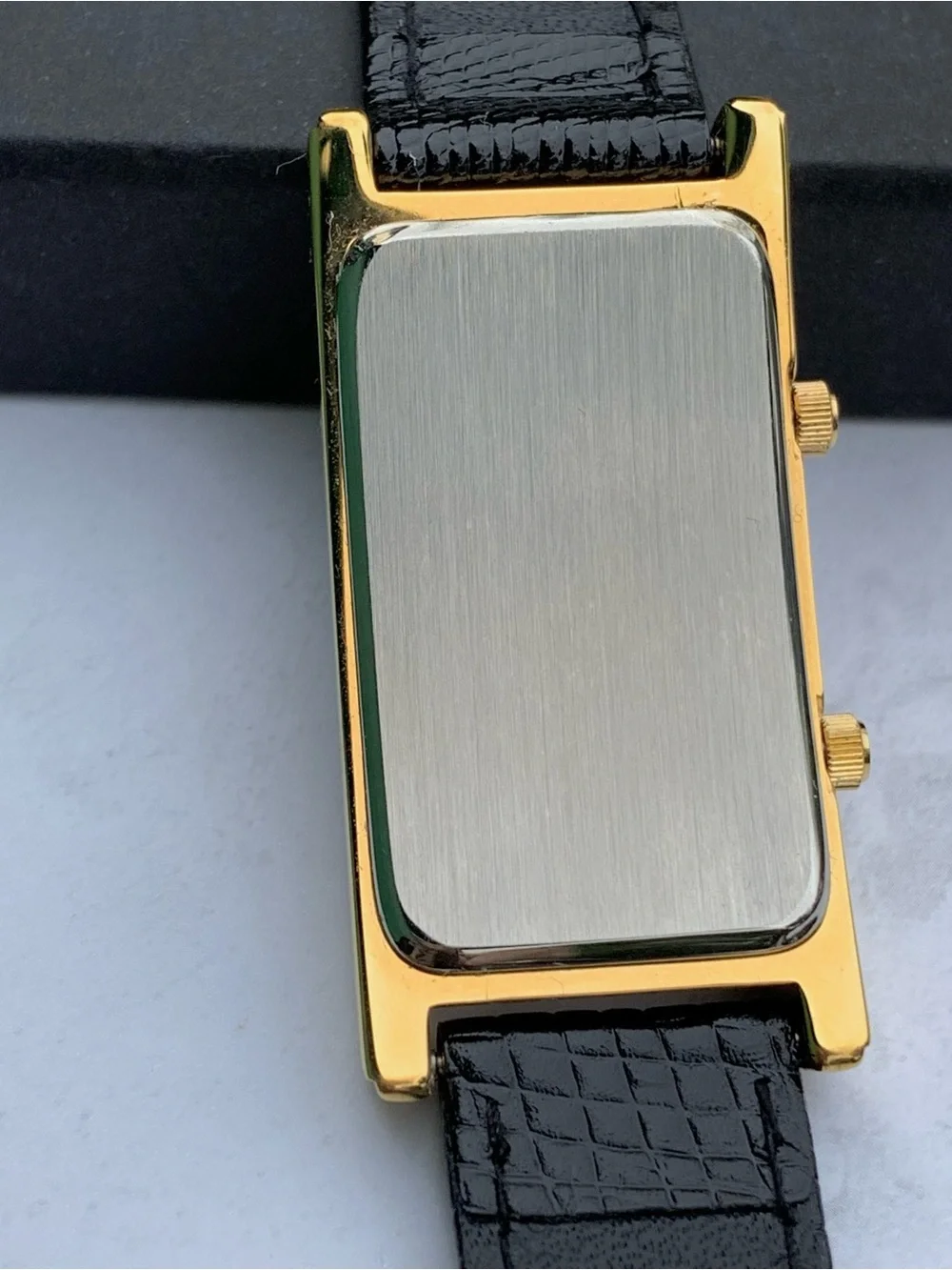 Avalon by Citizen Gold-Tone Rectangular Dual Dial Watch with Black Strap